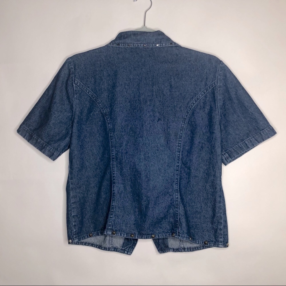 STONEBRIDGE PETITES denim metallic studs top 8P - Picture 2 of 15
